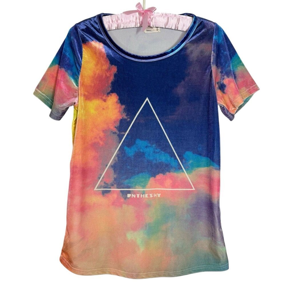 Galaxy Tie Dye Velvet S/M Choi‎ Wan Triangle Print Shirt Rainbow Made In Korea